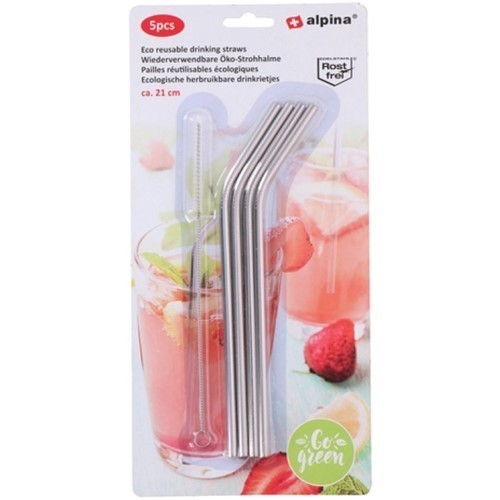 SET 4 PAJITAS ACERO ALPINA INOX 21CMS + CEPILLO
